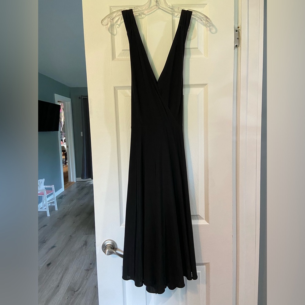 Dress Barn- Black- Fit and Flare, Size 12, Deep V dress with criss cross back
